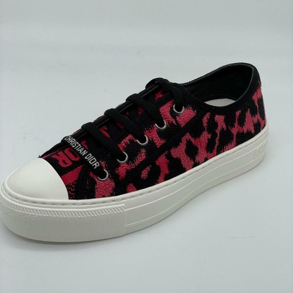 DIOR WALK'N Leopard Spots Cotton Flat Lace Up Low Top Sneakers Shoes - Picture 1 of 10